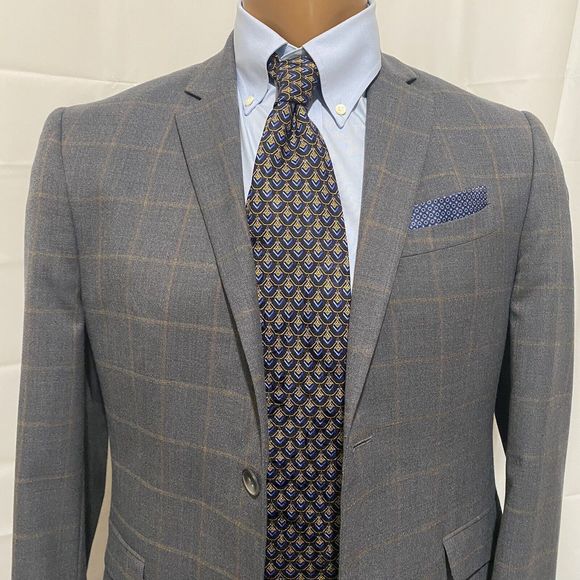 Penguin Men's Blazer 38S* Gray‎ Windowpane Wool Blend Sport Coat - Picture 4 of 12